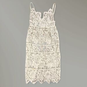 For Love And Lemons Gianna Mini Dress White Lace Scallop Neck & Hem Size XS-READ